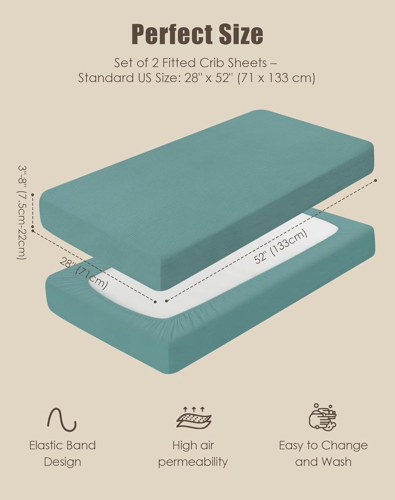 SWEET DOLPHIN 2-Pack Muslin Crib Sheets for Boys & Girls, Ultra Soft Breathable 40S Long-Staple Cotton Fitted Baby Sheets for Standard Crib Mattress 52"x28", Light Teal- Nursery Essentials - Image 5